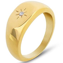 Jude Jewelers Stainless Steel Sunshine Signet Style Fashion Dainty Wedding Promise Festival Birthday Pinky Ring (Gold, 12)