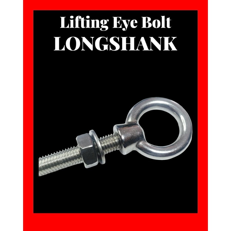 M8 x 80mm Lifting Long Eye Bolt Longshank with Full