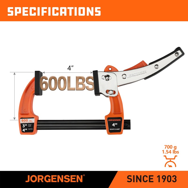 Jorgensen 4-inch Bar Clamp Set, Ratcheting Bar Clamp for Woodworking,