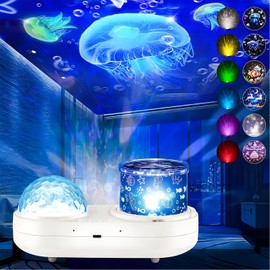 Ocean Kids Night Light Projector,360°Rotating Jellyfish Lamp Projector with 7 Films & Timer Sensory Lights,Baby Toddler Bedroom Ceiling Projector, Birthday Christmas Gifts for Children Adults