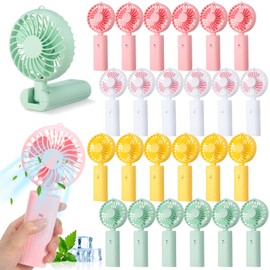 Tujoe 24 Pcs 180° Foldable Mini Handheld Fan Mini Desk Fan Small Portable Fan 2 In1 Personal Fan Battery Operated Cooling Fans Makeup Eyelash Fan for Home Office Hiking Travel (Multicolor)