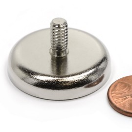 CMS Magnetics - (2 Ct) Powerful Neodymium Cup Magnets w/Male Threaded Screw Stud #12-24, 90 LBS Pulling Power Each, Magnetic Round Base Heavy Duty, Rare Earth Pot Magnet