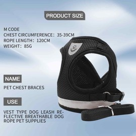 PLATEYTR Adjustable Reflective Dog Harness Set with Lead, Dog Harness Small Dogs, with Lead, Escape Proof, Suitable for Medium Small Pet for Outdoor Walks, Training