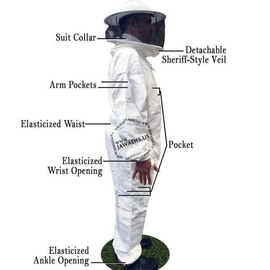 Jawadis USA Adult Beekeeper Full Bee Suit with Unzippable Veil - 100% Cotton, White, Medium