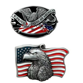 2 Pieces Native American Flag Belt Buckles Eagle Belt Buckles for Men Women, 2 Styles (04#SET)