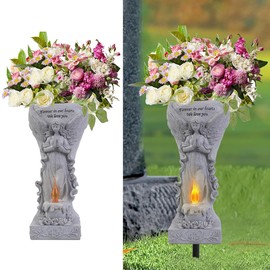 Cemetery Commemorative Gift - Garden Angel Statue with Solar Lights and Vases, Prayer Angel Vase,Angel Garden Statues Outdoor Decor, Tomb Cemetery Decoration