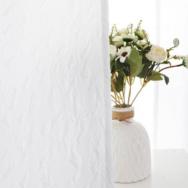 Chyhomenyc Anna White Curtains 54 Inch Length 2 Panels for Bedroom, Light Filtering Soft 3D Embossed Textured Leaf Pattern Rod Pocket Short Curtains for Living Room Window, Each 38Wx54L Inches