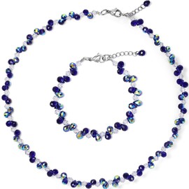 LZMEI Faux Colored Crystal Glass Necklace Bracelet Jewelry set for Women's Festival Leisure Party (03#, 16inch)