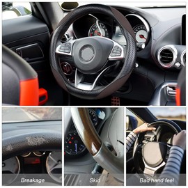 Steering Wheel Cover for Women and Men, Carbon Fiber Plush Steering Wheel Cover Soft Anti-Slip Comforting, Universal 15 Inches Steering Wheels Accessories, Steering Wheel Protector for Car