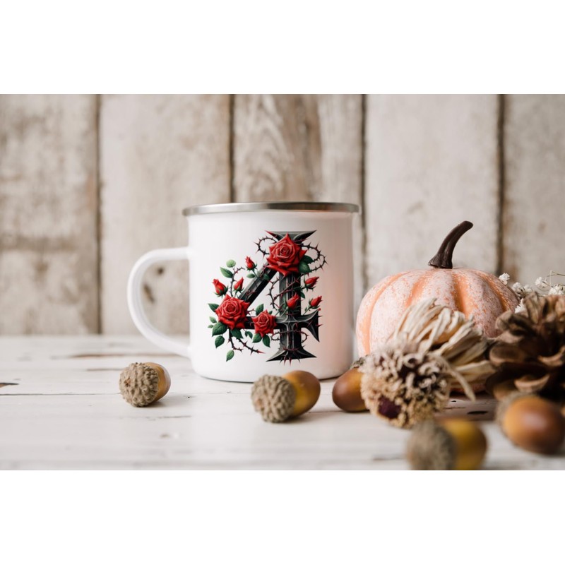 MAXIKIWI Langlebige Emaille-Kaffee- oder Tee-Camping-Tasse für drinnen und draußen, Alphabet