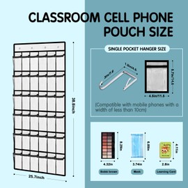 36 Pocket Charts for Classroom Cell Phones, 36 Clear Pocket Charts with Numbered Stickers, Classroom Hanging Cell Phone Organizer, Hangs on Wall, Door Storage Hooks (White-1pack)