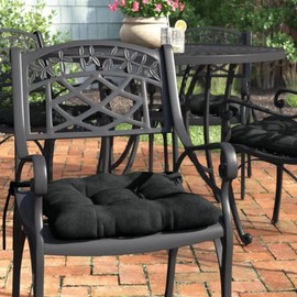 Set of 4 Comfy Black Dining Chair Chaise Lounge Cushions Outdoor,16" Wx16 D Reversible with Ties |Indoor Deep Button Tufted ,3.5" Thick Padding Micro-Suede Fabric Spot Clean UV Fade Weather Resistant
