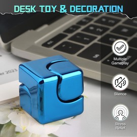 Metal Fidget Spinner Infinite Cube Magnetic Fidget Desk Toy EDC for Kid Adult, 2-in-1 Hand Spinner Fidget Block Gyro for Stress Relief Anti-anxiety, Cool Spinning Top Focus Toy for Birthday Gift