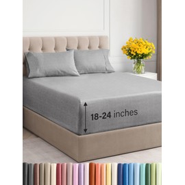 CGK Unlimited Extra Deep Twin XL Sheet Set - 4 Piece Breathable & Cooling Sheets - Hotel Luxury Bedding Set 18-24 Inch Extra Deep Pockets - Easy Fit, Super Soft, Wrinkle Free & Comfy - Heathered Grey, Twin XL Size