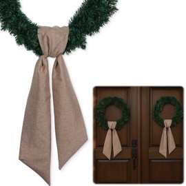 NUVCELKA 2 Pieces Natural Linen Wreath Sash for Front Door, 55"x5.1" Beige Blank Ribbon DIY Embroidery Monogram Christmas Holiday Farmhouse Home Wall Decorations