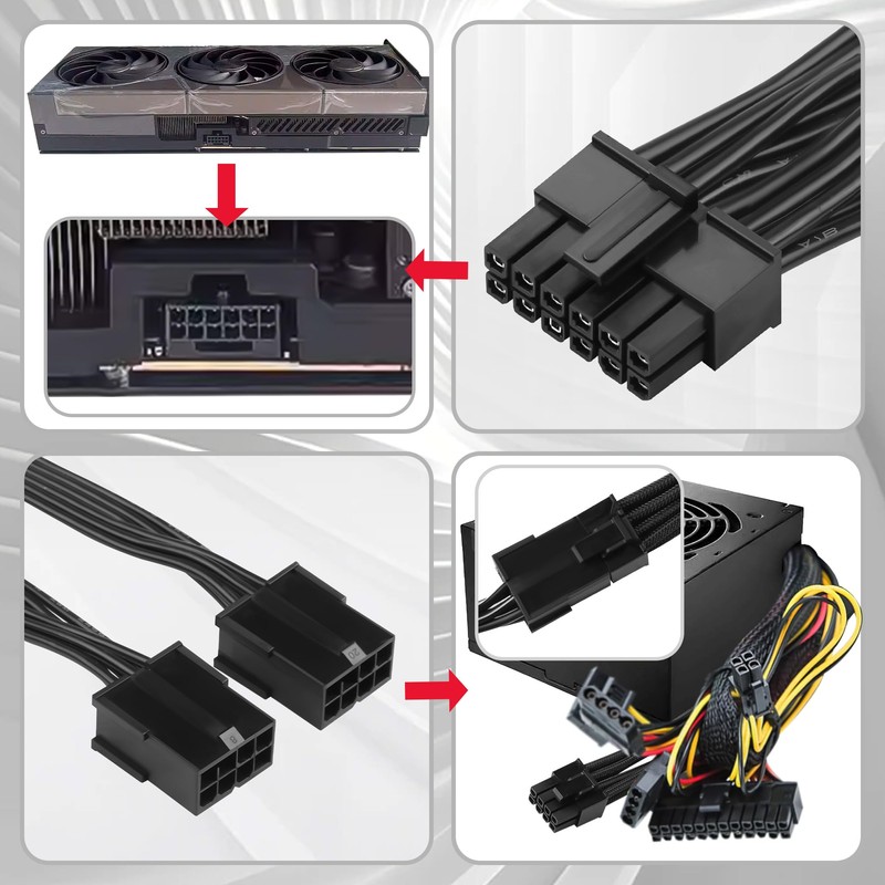 ELFJMZP 2X 8 Pin to 12 Pin Power Cable Compatible