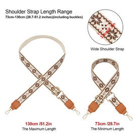 Wide Purse Strap Women Adjustable Replacement Bag Straps Embroidery Guitar Style Strap for Handbag Crossbody Bag (Dark Brown Yellow)
