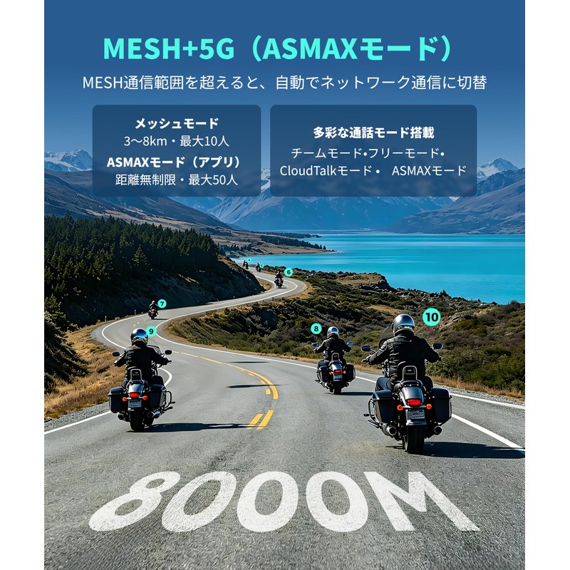 ASMAX F1 Bike Intercom 10-Person Simultaneous Mesh Communication Possible Bluetooth