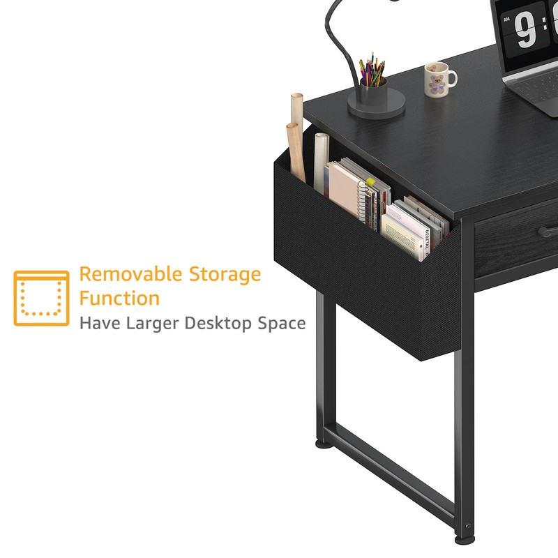 DLisiting Small Desk with Fabric Drawers for Bedroom, 32 Inch