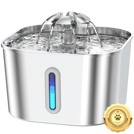 Cat Water Fountain Stainless Steel, 2.2L/74oz Cat Fountain with Quiet Pump, Automatic Pet Water Dispenser, Ideal for Multi-pet Homes, Fresh & Clean Water for Cats and Dogs