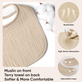 Bearmoss Muslin Baby Drooling Bibs 8 Pack, 100% Cotton Square Adjustable Bandana Bibs for Baby Girls Boys Teething Drool (Coconut Mocha)