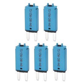 DMiotech 5 Pack 28V DC 15A Blue ATC/ATO Manual Narrow Mini Resettable Fuse for Automotive Circuit Breaker Reset Fuses Low Profile Blade Fuses for Car Truck SUV Marine Boat Motorcycle