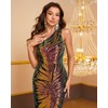 Giffniseti Women's One Shoulder Holographic Sequin Dresses Evening Gown Formal