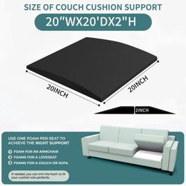 YOZAIUUI 2Pcs 50 X 50cm Sofa Cushion Support: High-Density Sofa Cushion Support for Sagging Seat Foam Cushions Sag Repair Replacement Curved Furniture Seat for Loveseat Chair Balck