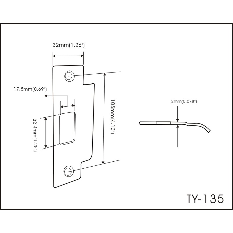 QCAA Solid Brass Extended Replacement Lock Strike Plate, Round Corner,