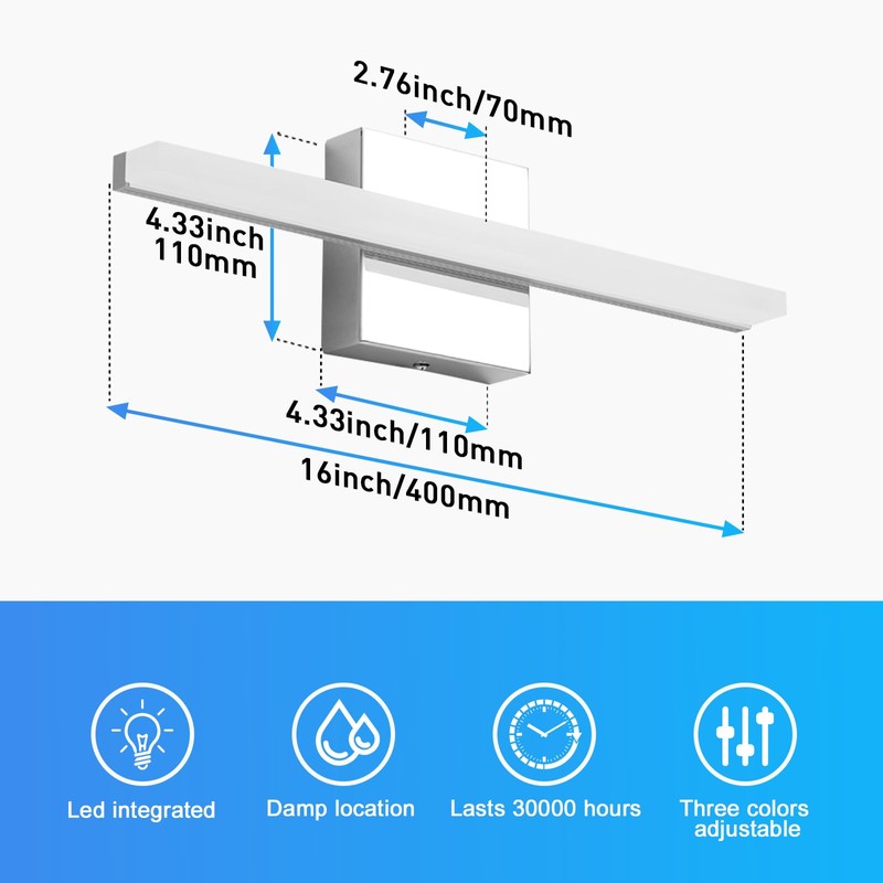 Combuh 16Inch LED Bathroom Vanity Light Bar Color Changing 3CCT