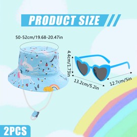 Kids Bucket Hat,Kids Sun Hat,Sun Protection Summer Beach Hats with Unicorn,Heart Sunglasses, Adjustable Bucket Hats for Baby Girls Boys 2-5 Years,Wide Brim Outdoor Play Hat Pink Blue (Blue)