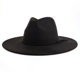 LIDHAY Big Wide Brim Fedora Hats for Women Men Western Suede Hat Large Felt Panama Hat Rancher Hat JP003 Black