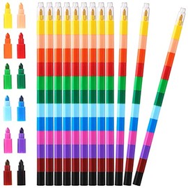 Crayones apilables para construir, crayones coloridos para suministros escolares de oficina, 12 colores (24 piezas)