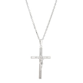Vanbelle Sterling Silver Jewelry - Rhodium Plated with 925 Stamp - Crucifix Hollow Cross Pendant Necklace - Elegant Handcrafted for Men and Women - 20" Long + 2" Extender
