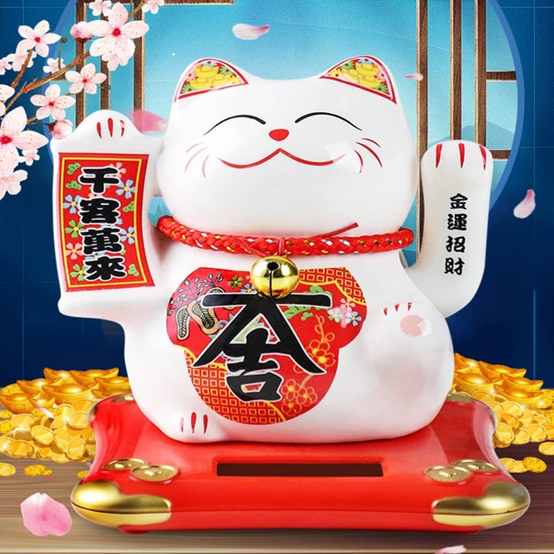 XIZHI 5 1/2” Solar Lucky Cat Waving Cat - Maneki