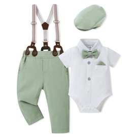 WESIDOM Baby Boy Clothes Suit 0-24M Infant Gentleman Wedding Outfit Shirt+Bowtie+Beret+Suspender Pants Clothing Set