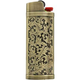 Metal Lighter Case Cover Holder Vintage Floral Stamped for BIC Full Size Lighter J6 Comfortable Ornaments - Colour: Gold