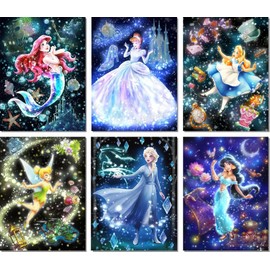 RYMILIE 6 Pack Diamond Painting Kits, 5D Princess Diamond Art Kits for Adults Beginner, Full Drill Diamond Dots Art, Home Wall Decor, 12x16inch
