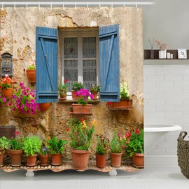 Simpomsy European Shower Curtain Nature Scene 3d Print Greek Shower Curtain Polyester Fabric Bath Curtain Curtains Bathroom Fabric Shower Street View with 12 Hooks 180x180cm