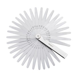 Dasqua 32 Blades Feeler Gauges 0.03-1.00mm Tapered Feeler Gauge Set Stainless Steel Thickness Gauges Dual Marked SAE and Metric Narrow Feeler Gauge for Measuring Gap Width or Thickness