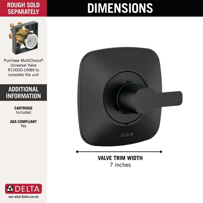 Delta Faucet Modern Matte Black Shower Valve Trim Kit for