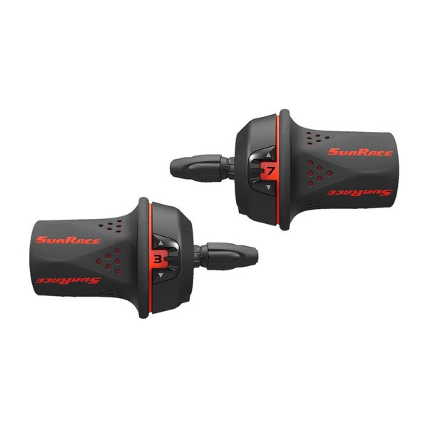 SUNRACE Puños de Mando Montaña 3x7P Index con Forros Rojo