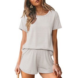 Ekouaer Women 2 Piece Pajama Sets Crew Neck Pjs Soft Short Sleeve Top and Shorts Sleepwear Summer Lounge Set