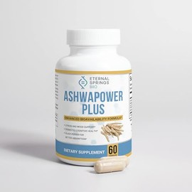 Eternal Springs Bio AshwaPower Plus, Herbal Ashwagandha Dietary Supplement, 60 Capsules, Organic Ashwagandha, Black Pepper, Stress Relief, Vitality