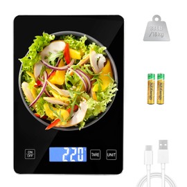Howeifull Digital Kitchen Scale, USB C Charging, 15 kg Digital Scale, Kitchen, High Precision 1 g Household Scale, Food Scales with Large Weighing Surface, 5 Units, LCD Display, Black