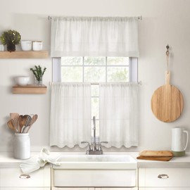Elrene Home Fashions Cameron Linen Tier Curtains, 30" W x 24" L Each (Set of 2 Tiers), White
