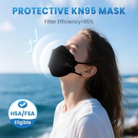 Mascarillas KN95 para adultos, paquete de 50 unidades, mascarillas desechables negras de 5 capas contra humo y polvo PM 2.5, eficiencia de filtración 