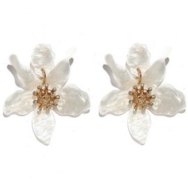 Tiande Bohemian Luxury Oversize Resin Big Flower Earrings For Women Stainless Steel Crystal Jewelry - White