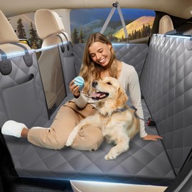 Back Seat Extender for Dogs, Hard Bottom Dog Car Seat Cover for Back Seat, Backseat Extender for Dogs Supports 420lbs, Waterproof Dog Hammock for Car, SUV, Truck Grey