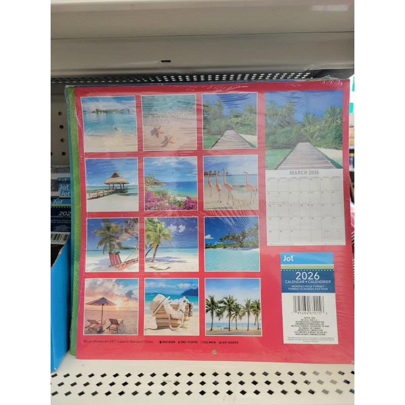 jot 2026 Tropical Beachs Months Calendar 12" X 12 "
